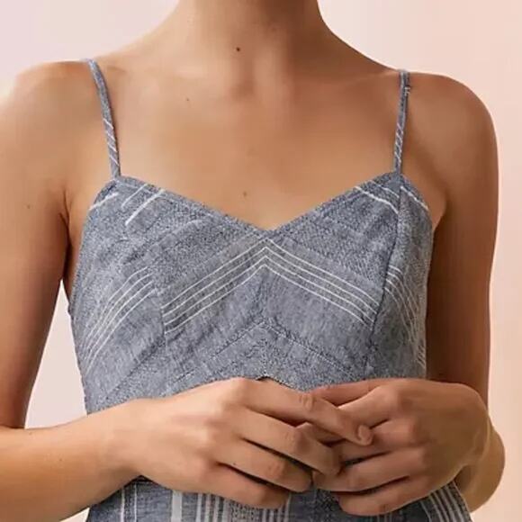 Express NWT Blue White Stripe Linen Blend Cut Out Strappy Wrap Midi Dress - Picture 3 of 11